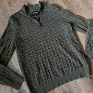 Barbour Ramsden Ivy‎ Green Wool Quarter Zip Knitted Jumper Size L